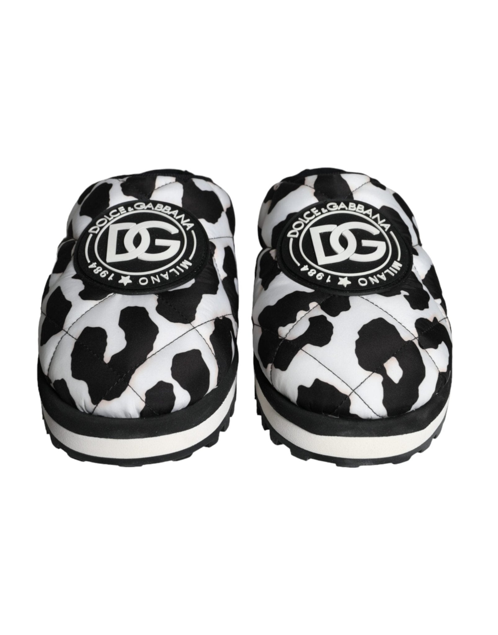 Dolce & Gabbana Black White Quilted Logo Sandals Slides Shoes - SMARTMARTNZ