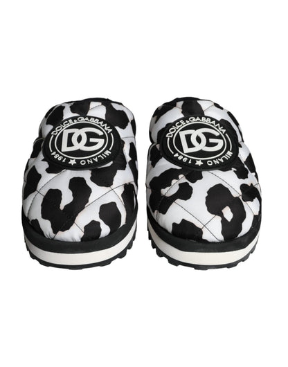 Dolce & Gabbana Black White Quilted Logo Sandals Slides Shoes - SMARTMARTNZ