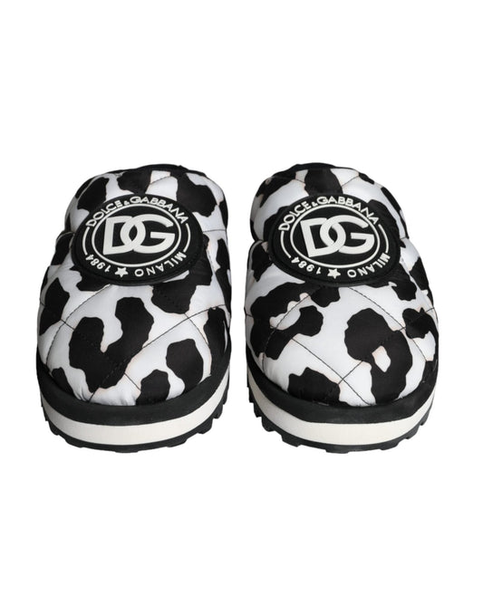 Dolce & Gabbana Black White Quilted Logo Sandals Slides Shoes - SMARTMARTNZ