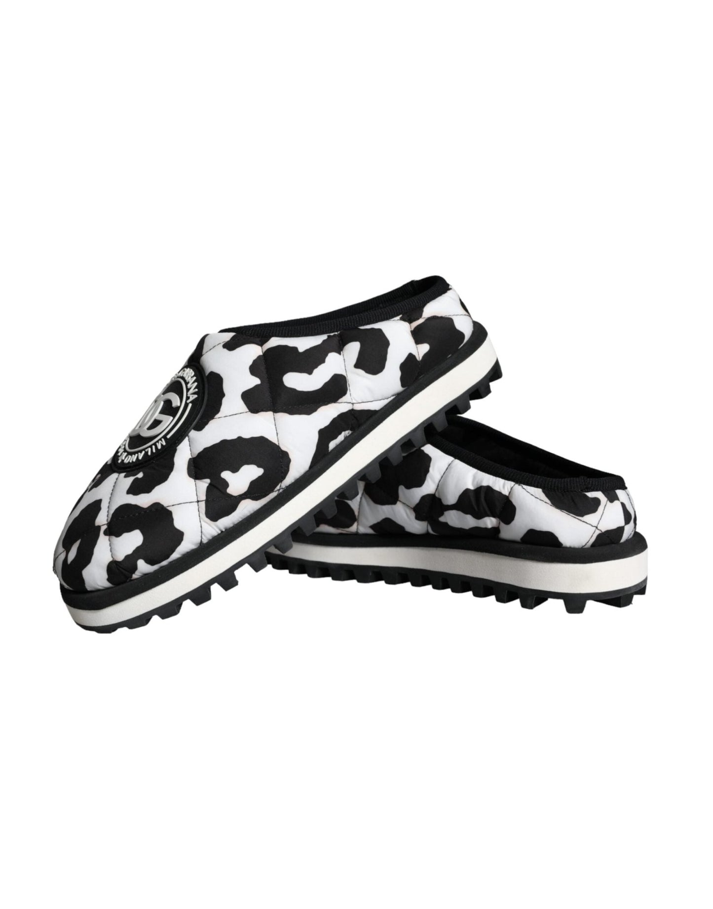 Dolce & Gabbana Black White Quilted Logo Sandals Slides Shoes - SMARTMARTNZ