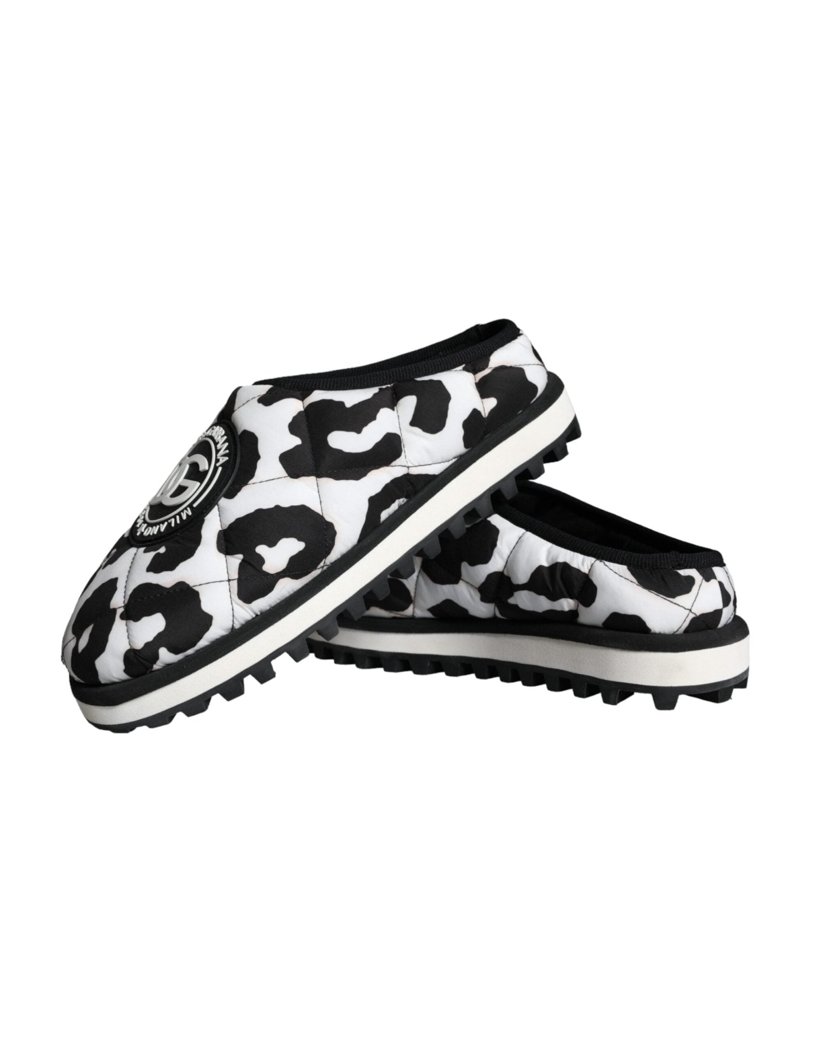Dolce & Gabbana Black White Quilted Logo Sandals Slides Shoes - SMARTMARTNZ