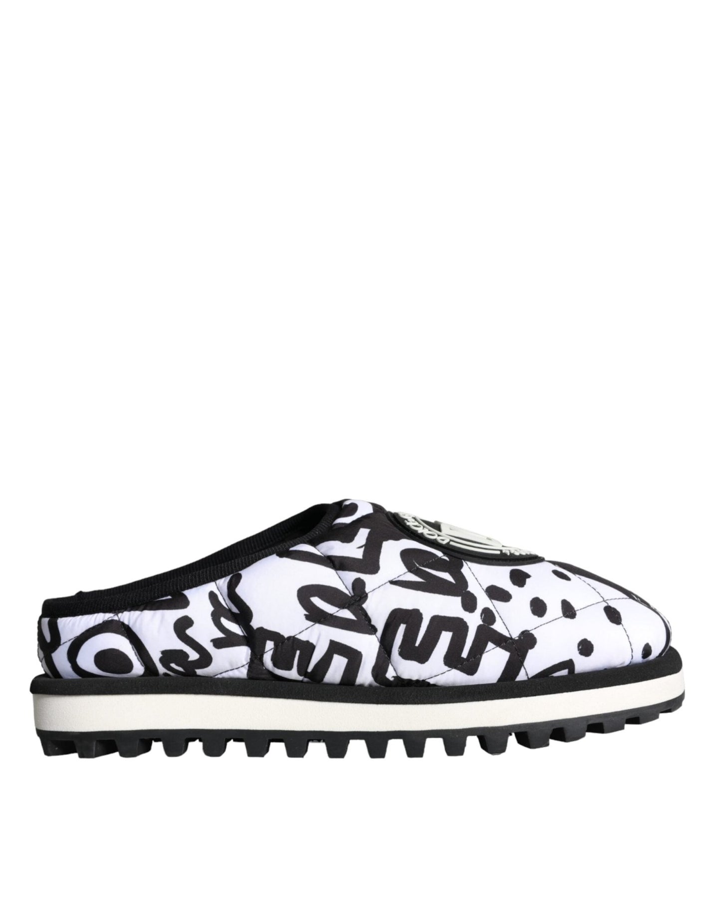 Dolce & Gabbana Black White Quilted Logo Sandals Slides Shoes - SMARTMARTNZ