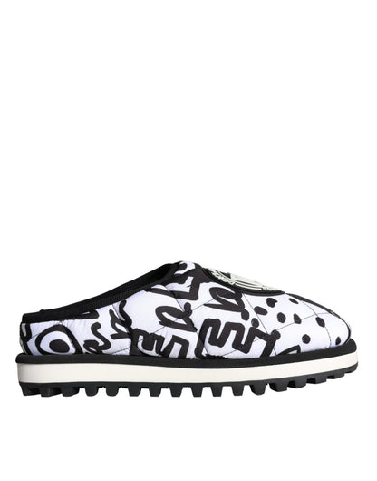 Dolce & Gabbana Black White Quilted Logo Sandals Slides Shoes - SMARTMARTNZ