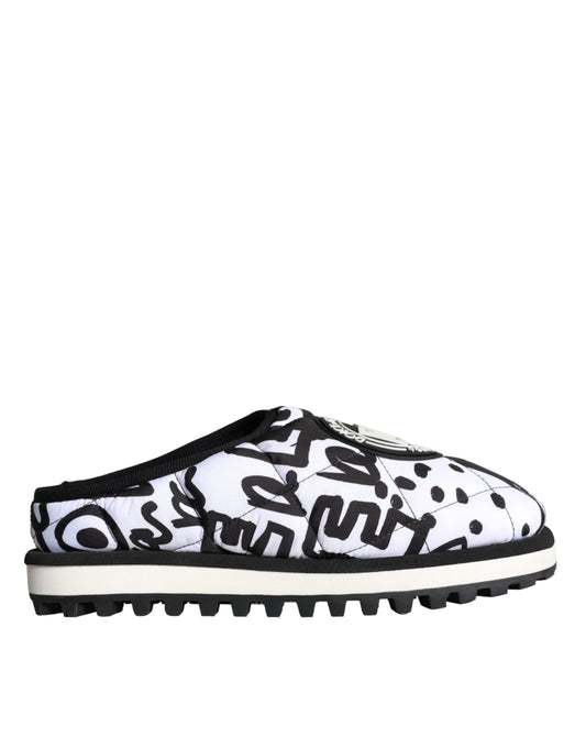 Dolce & Gabbana Black White Quilted Logo Sandals Slides Shoes - SMARTMARTNZ
