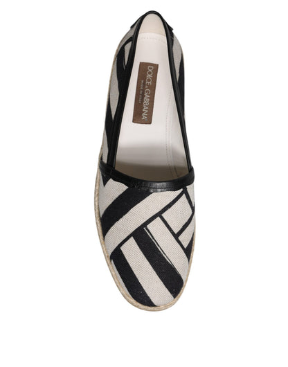Dolce & Gabbana Black White Stripes Slip On Espadrille Shoes - SMARTMARTNZ