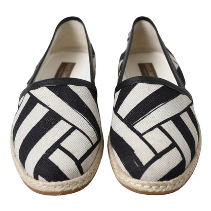 Dolce & Gabbana Black White Stripes Slip On Espadrille Shoes - SMARTMARTNZ