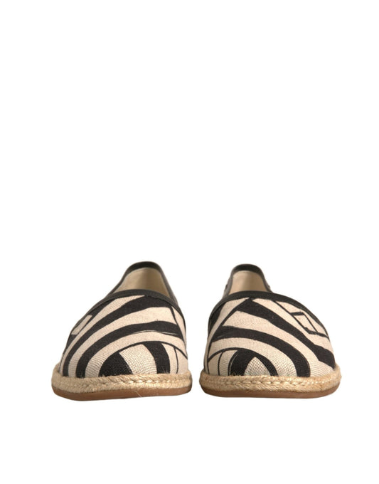 Dolce & Gabbana Black White Stripes Slip On Espadrille Shoes - SMARTMARTNZ