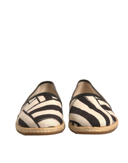 Dolce & Gabbana Black White Stripes Slip On Espadrille Shoes - SMARTMARTNZ