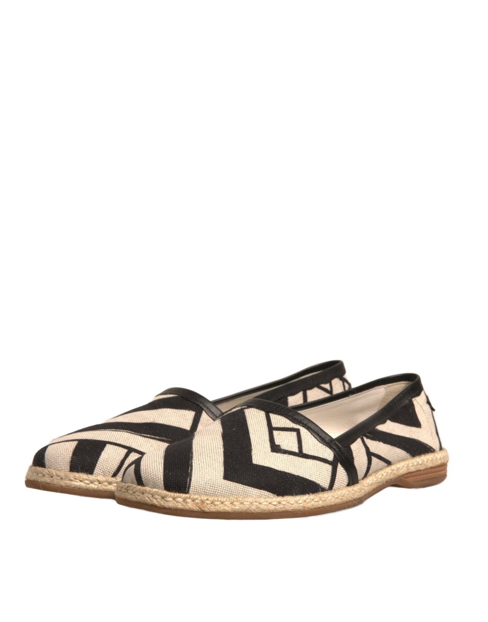 Dolce & Gabbana Black White Stripes Slip On Espadrille Shoes - SMARTMARTNZ