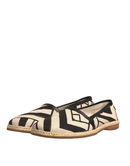 Dolce & Gabbana Black White Stripes Slip On Espadrille Shoes - SMARTMARTNZ