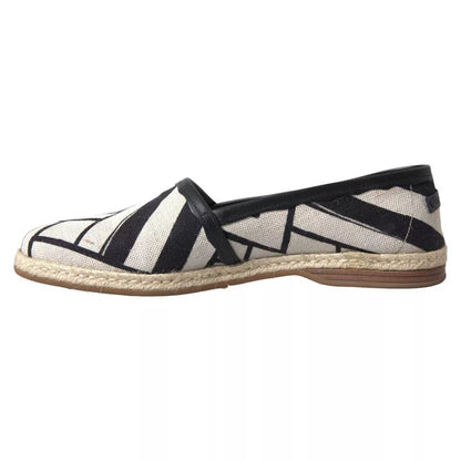 Dolce & Gabbana Black White Stripes Slip On Espadrille Shoes - SMARTMARTNZ