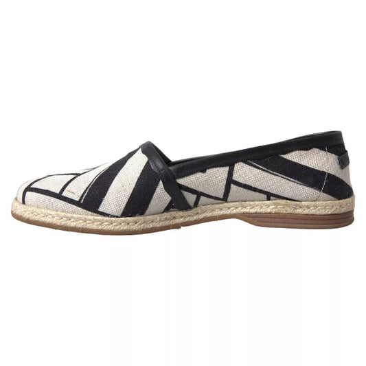 Dolce & Gabbana Black White Stripes Slip On Espadrille Shoes - SMARTMARTNZ