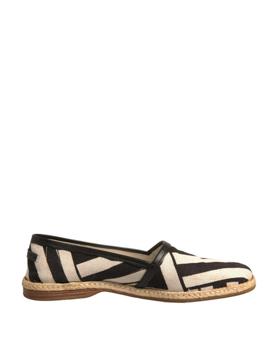 Dolce & Gabbana Black White Stripes Slip On Espadrille Shoes - SMARTMARTNZ
