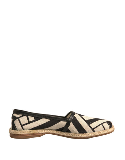 Dolce & Gabbana Black White Stripes Slip On Espadrille Shoes - SMARTMARTNZ