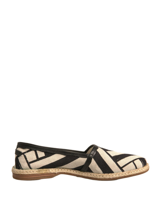 Dolce & Gabbana Black White Stripes Slip On Espadrille Shoes - SMARTMARTNZ