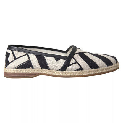 Dolce & Gabbana Black White Stripes Slip On Espadrille Shoes - SMARTMARTNZ