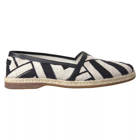Dolce & Gabbana Black White Stripes Slip On Espadrille Shoes - SMARTMARTNZ