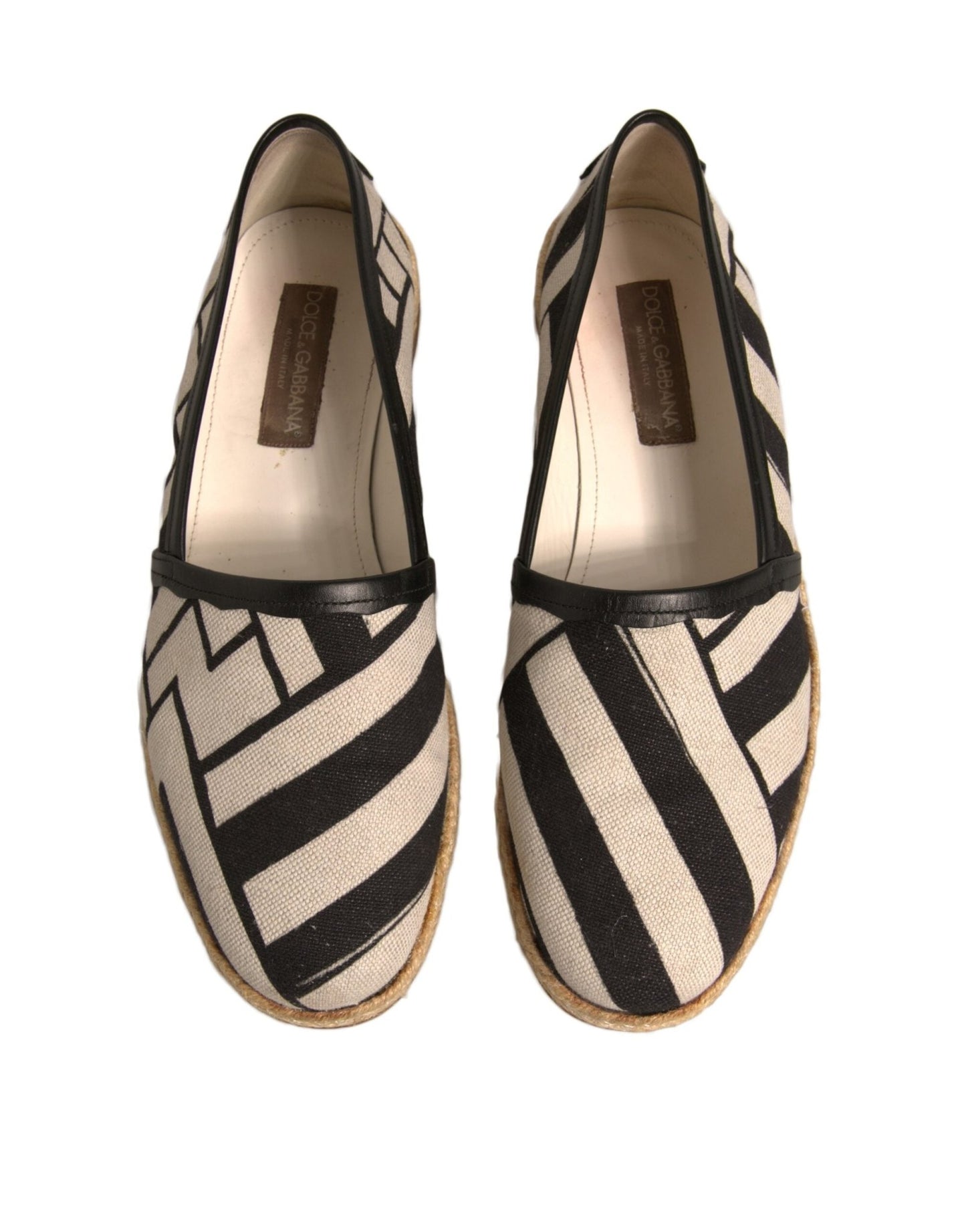 Dolce & Gabbana Black White Stripes Slip On Espadrille Shoes - SMARTMARTNZ