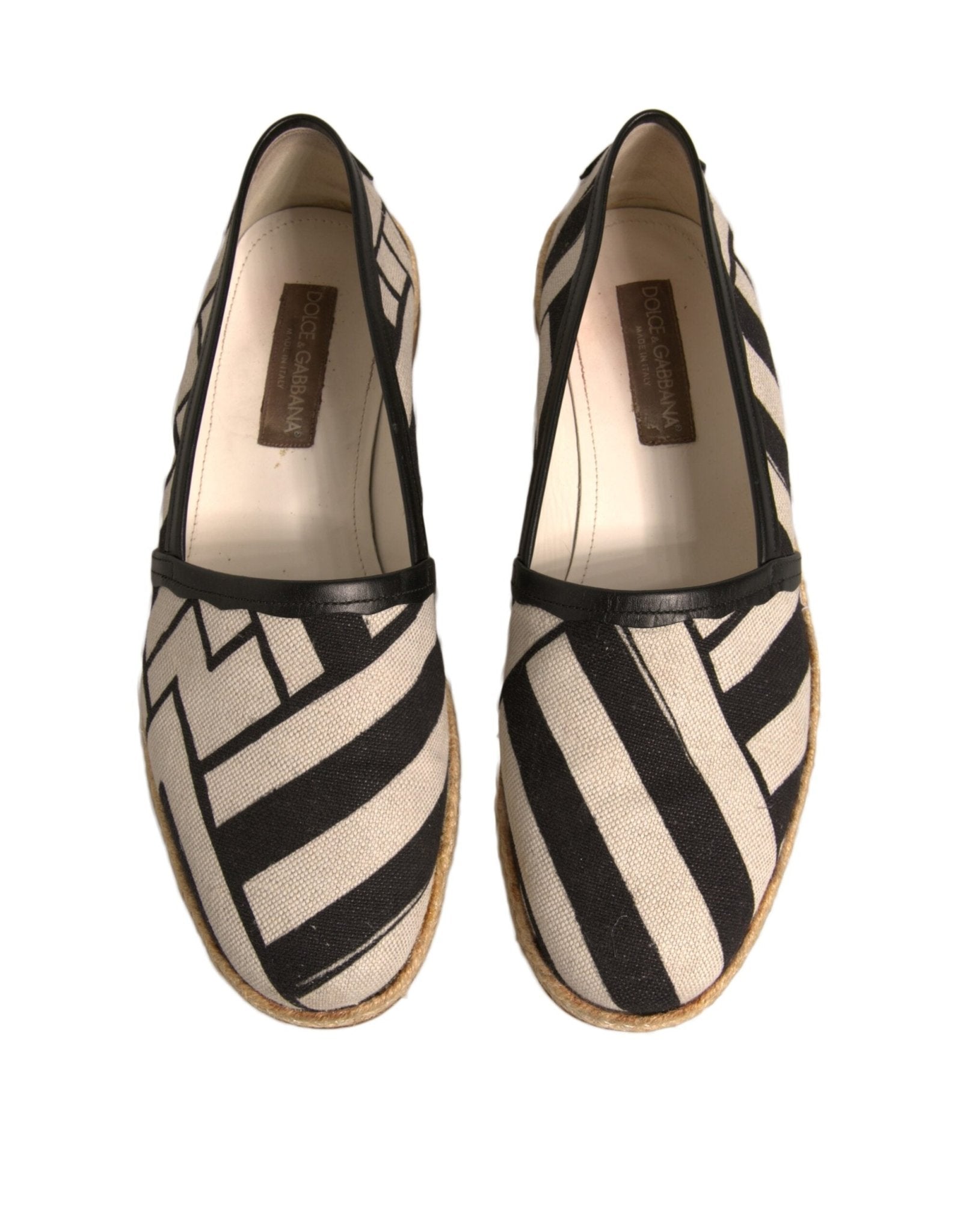 Dolce & Gabbana Black White Stripes Slip On Espadrille Shoes - SMARTMARTNZ