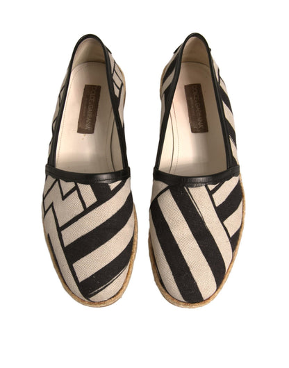 Dolce & Gabbana Black White Stripes Slip On Espadrille Shoes - SMARTMARTNZ