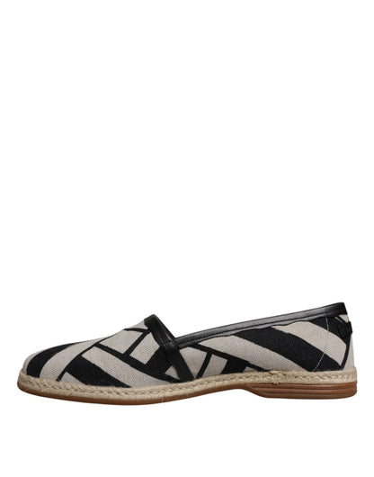 Dolce & Gabbana Black White Stripes Slip On Espadrille Shoes - SMARTMARTNZ