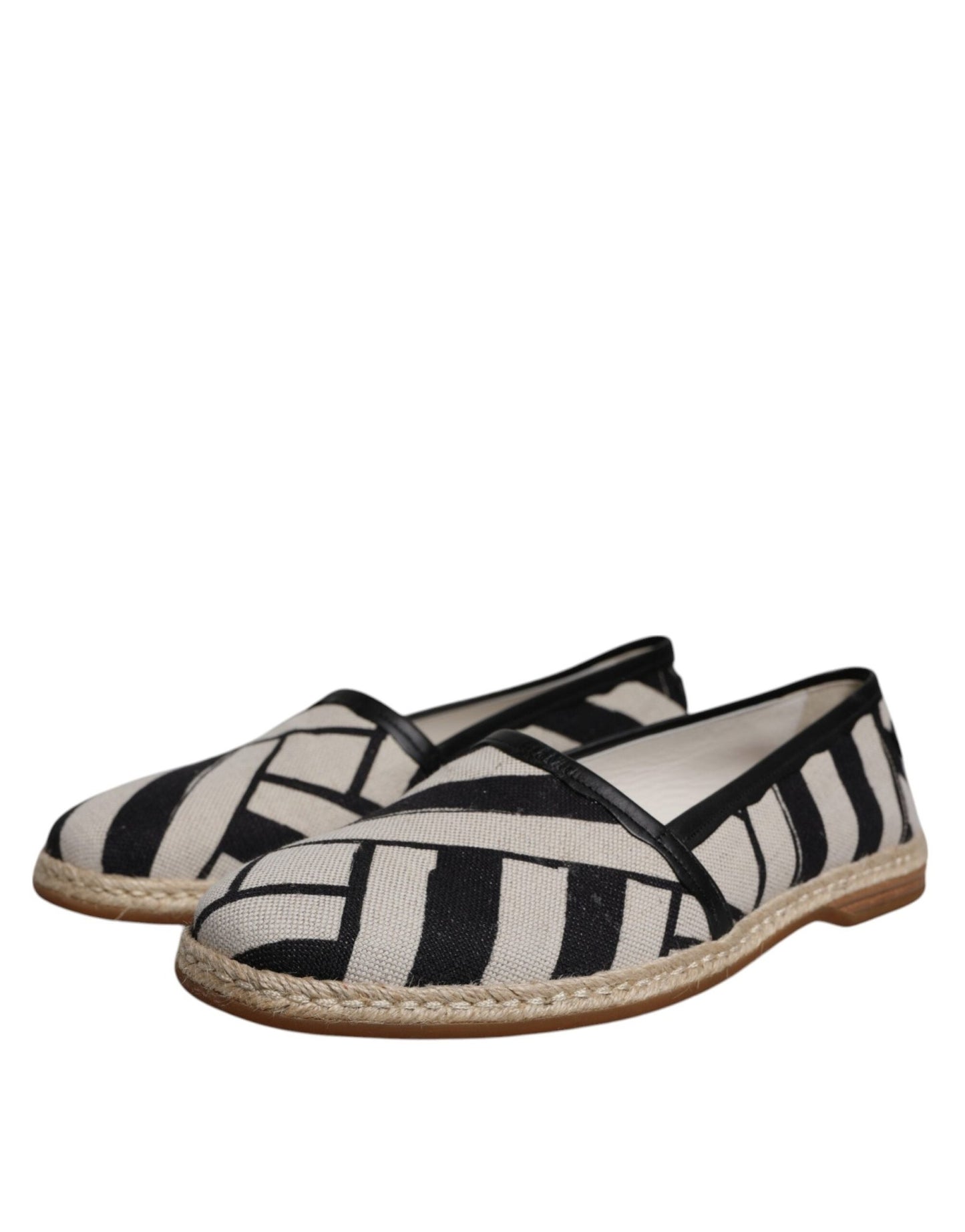 Dolce & Gabbana Black White Stripes Slip On Espadrille Shoes - SMARTMARTNZ