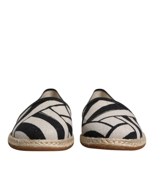 Dolce & Gabbana Black White Stripes Slip On Espadrille Shoes - SMARTMARTNZ