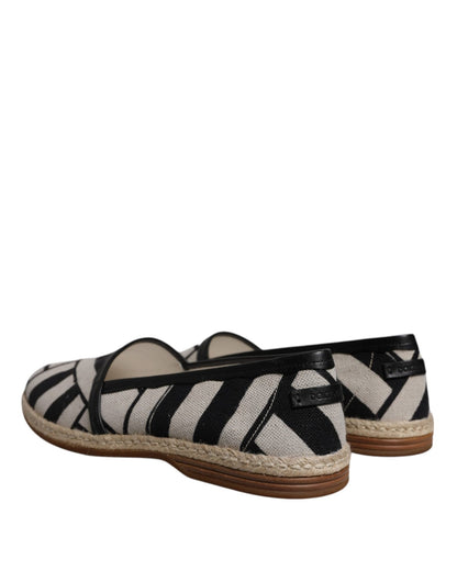 Dolce & Gabbana Black White Stripes Slip On Espadrille Shoes - SMARTMARTNZ