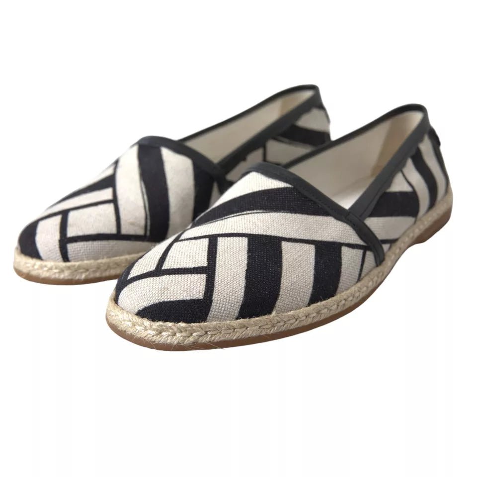 Dolce & Gabbana Black White Stripes Slip On Espadrille Shoes - SMARTMARTNZ