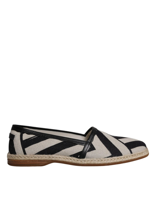 Dolce & Gabbana Black White Stripes Slip On Espadrille Shoes - SMARTMARTNZ