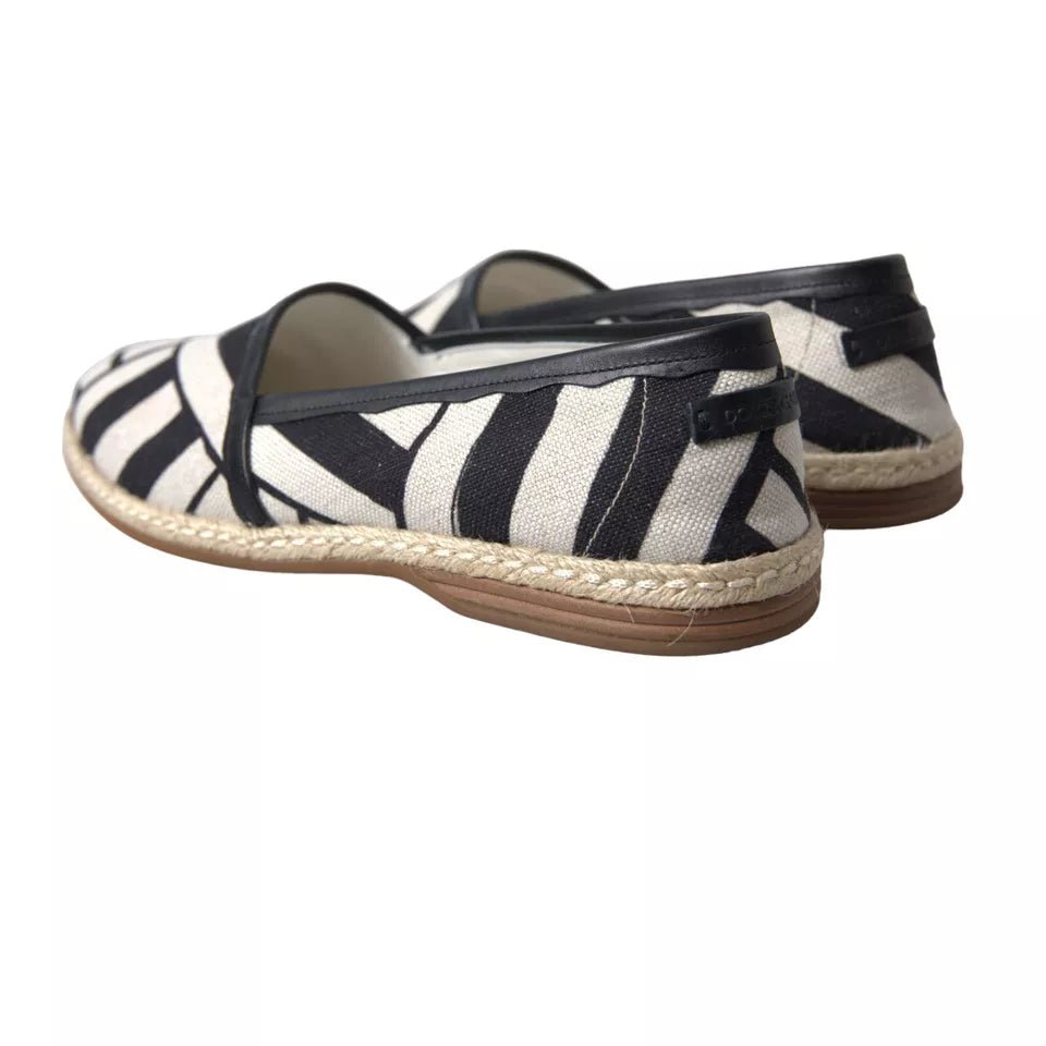 Dolce & Gabbana Black White Stripes Slip On Espadrille Shoes - SMARTMARTNZ