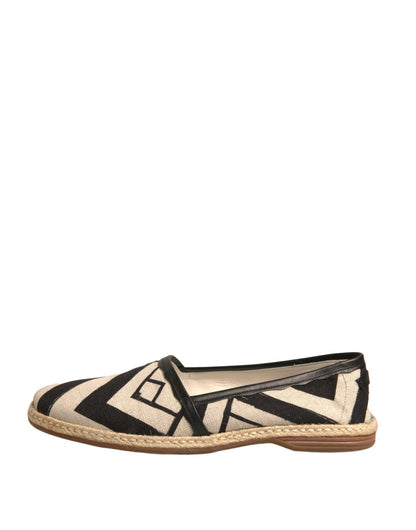 Dolce & Gabbana Black White Stripes Slip On Espadrille Shoes - SMARTMARTNZ