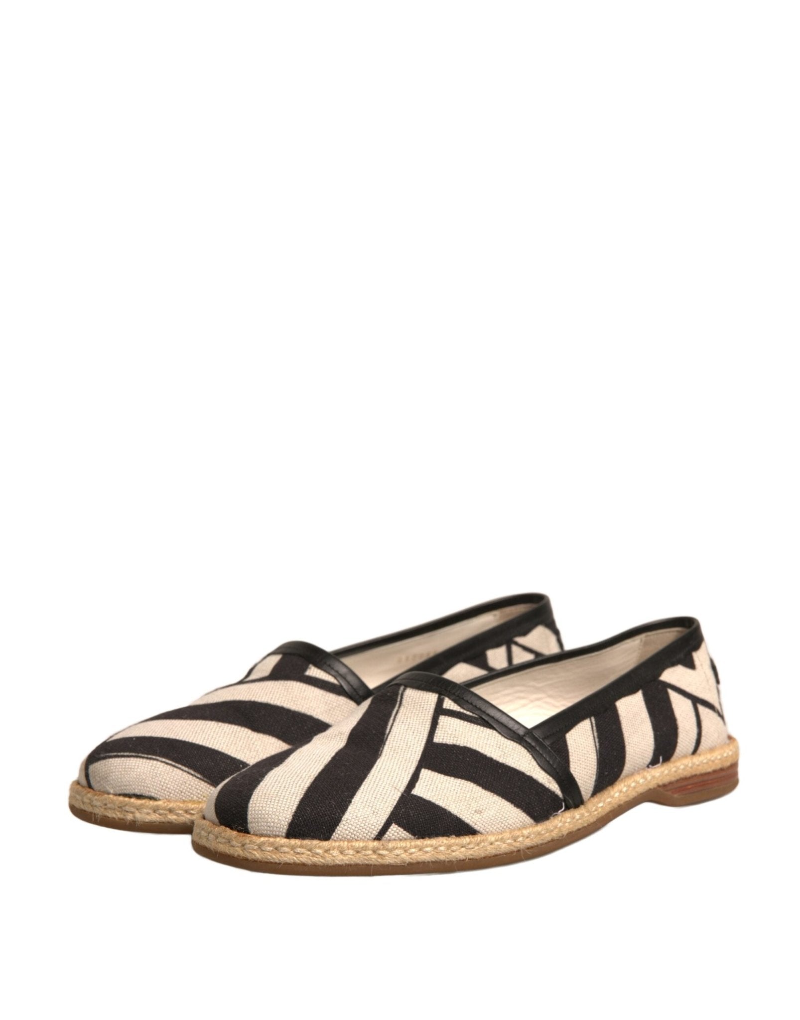 Dolce & Gabbana Black White Stripes Slip On Espadrille Shoes - SMARTMARTNZ