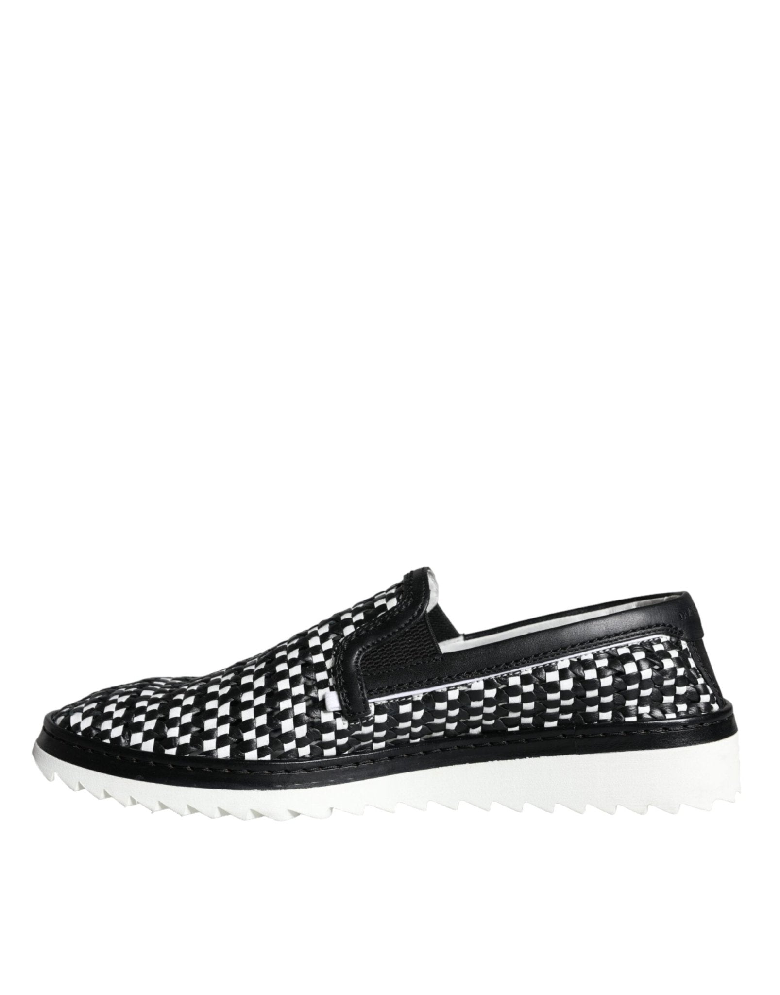 Dolce & Gabbana Black White Weaved Slip On Men Loafers Shoes - SMARTMARTNZ