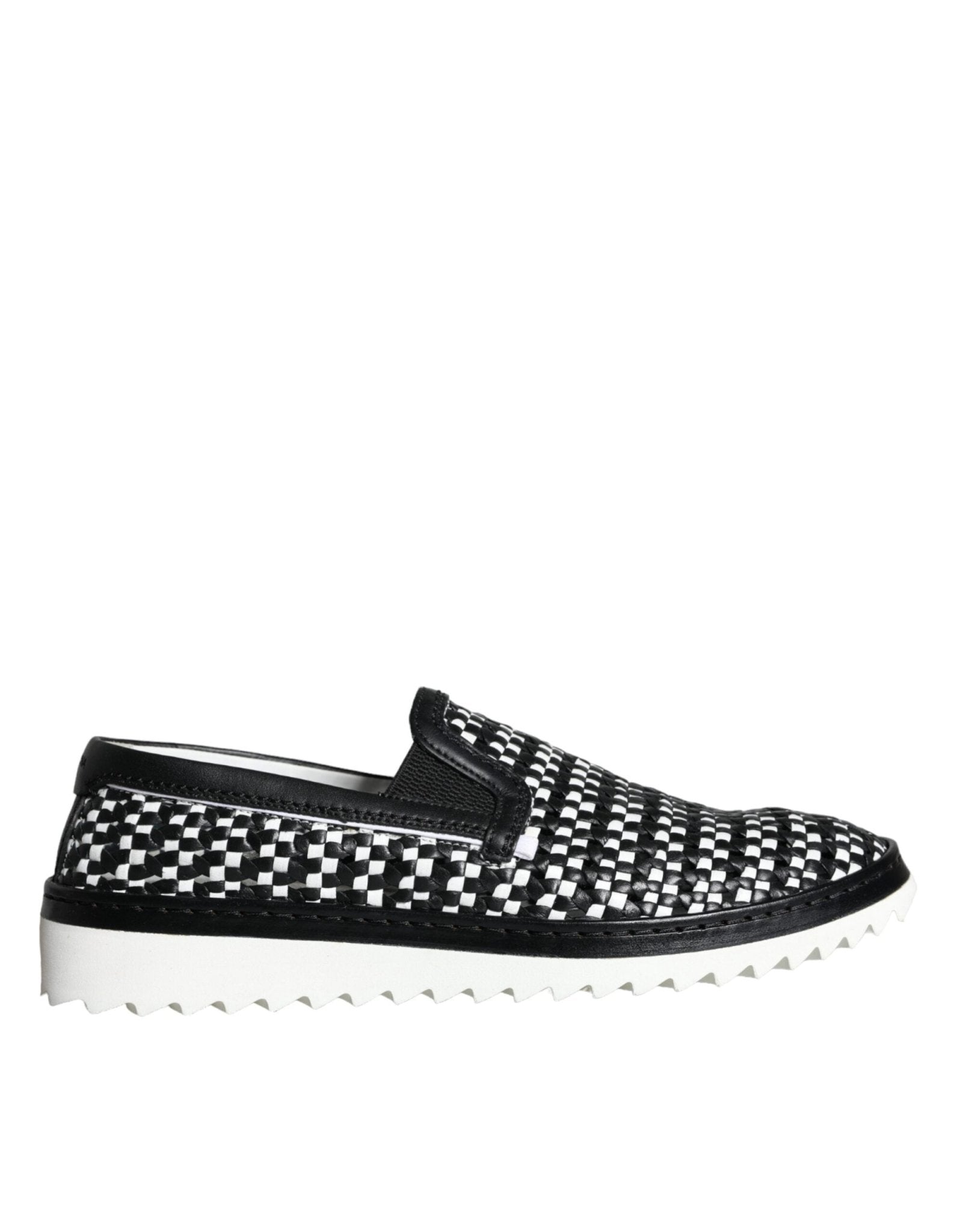 Dolce & Gabbana Black White Weaved Slip On Men Loafers Shoes - SMARTMARTNZ