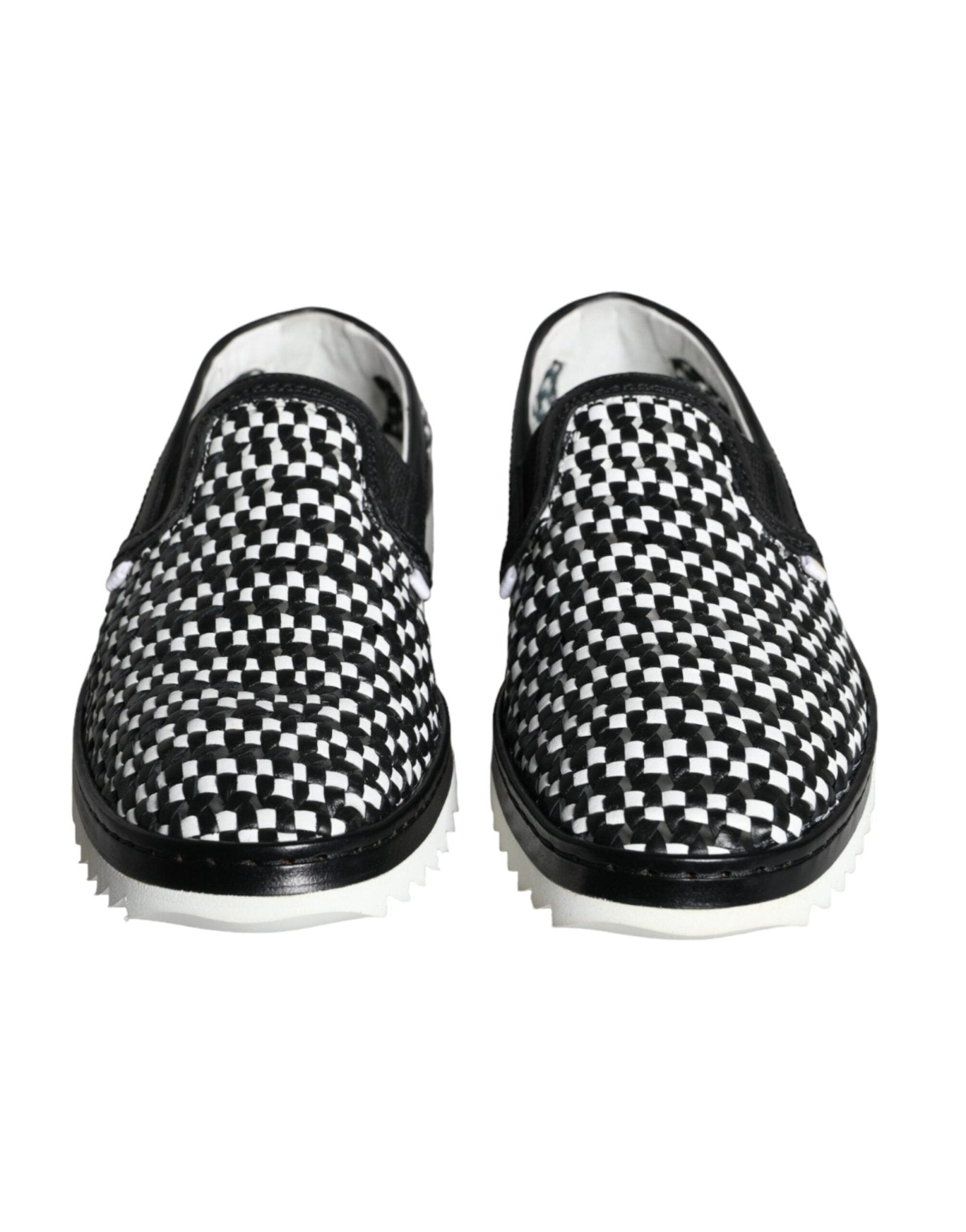 Dolce & Gabbana Black White Weaved Slip On Men Loafers Shoes - SMARTMARTNZ