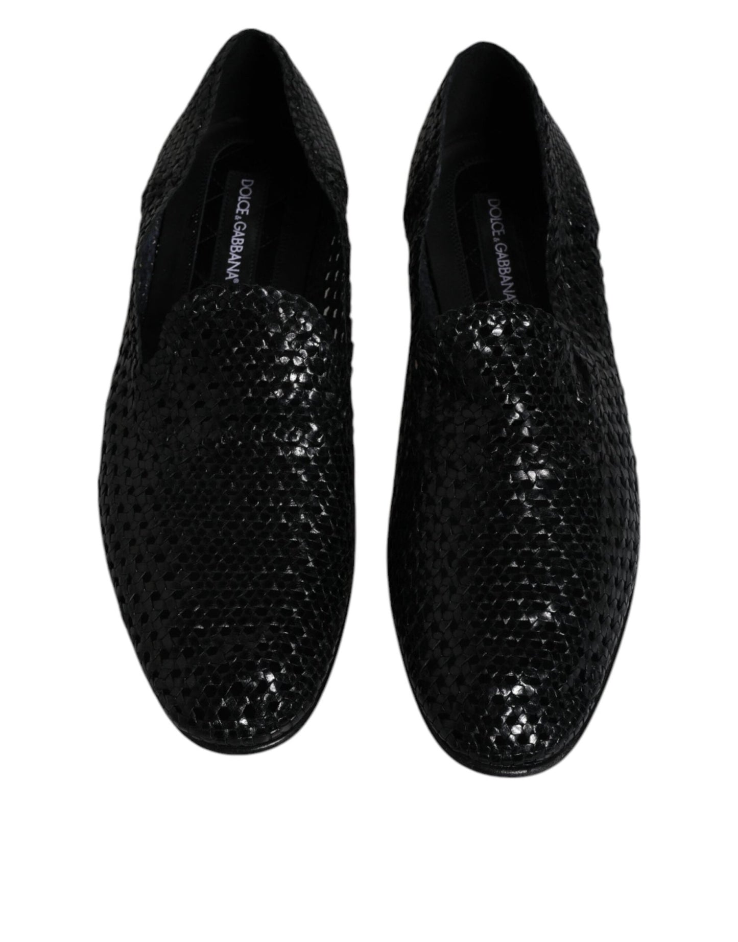 Dolce & Gabbana Black Woven Leather Slip On Loafers Shoes - SMARTMARTNZ