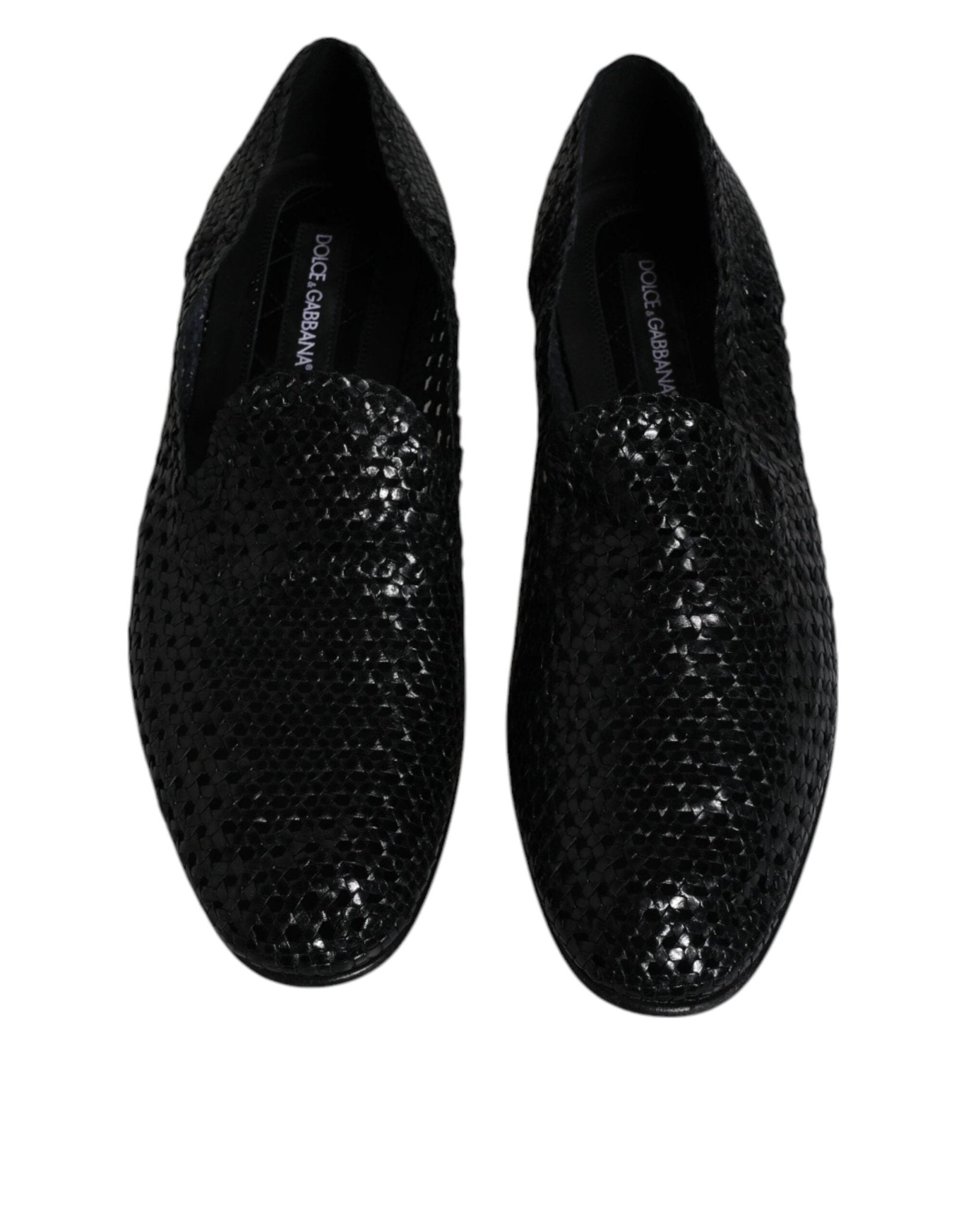 Dolce & Gabbana Black Woven Leather Slip On Loafers Shoes - SMARTMARTNZ