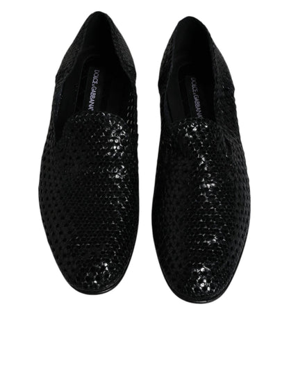 Dolce & Gabbana Black Woven Leather Slip On Loafers Shoes - SMARTMARTNZ
