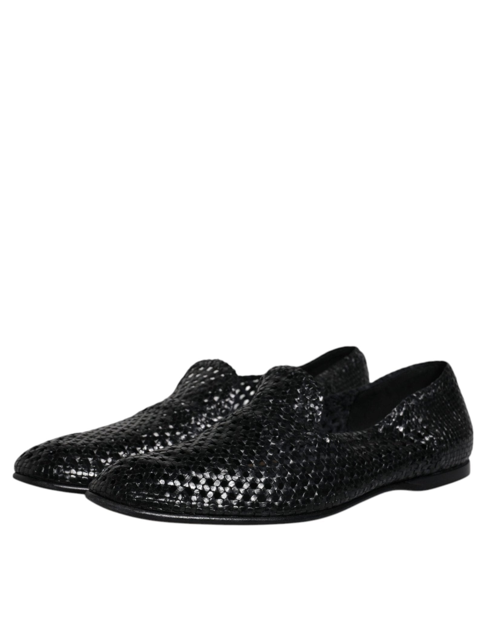 Dolce & Gabbana Black Woven Leather Slip On Loafers Shoes - SMARTMARTNZ