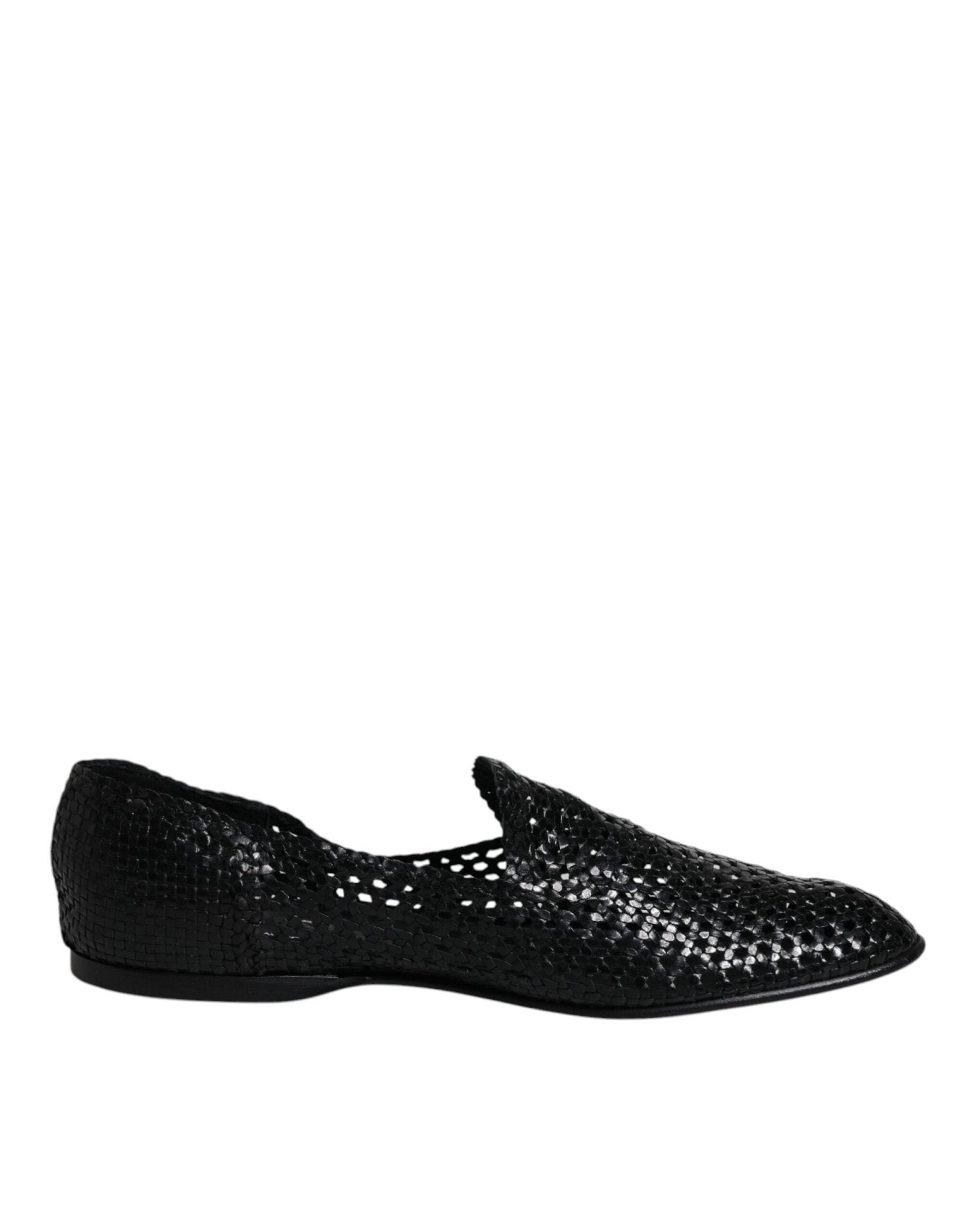 Dolce & Gabbana Black Woven Leather Slip On Loafers Shoes - SMARTMARTNZ