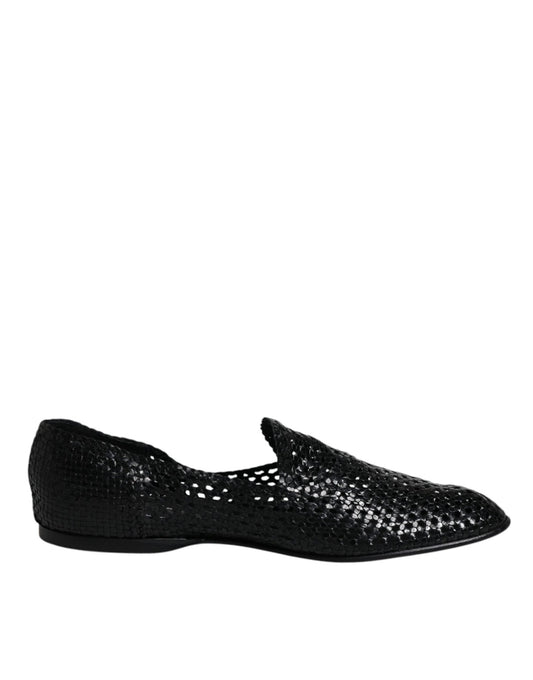 Dolce & Gabbana Black Woven Leather Slip On Loafers Shoes - SMARTMARTNZ