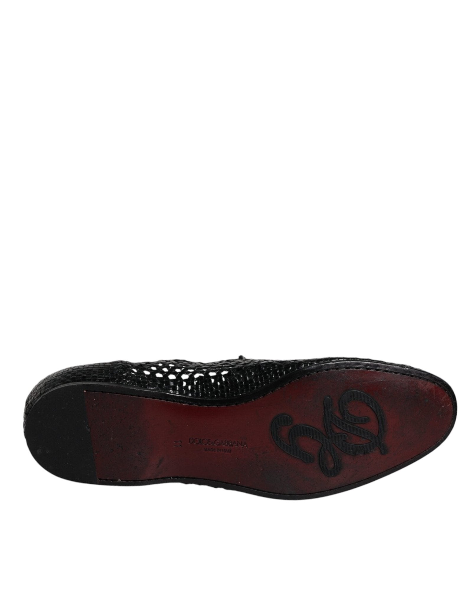 Dolce & Gabbana Black Woven Leather Slip On Loafers Shoes - SMARTMARTNZ