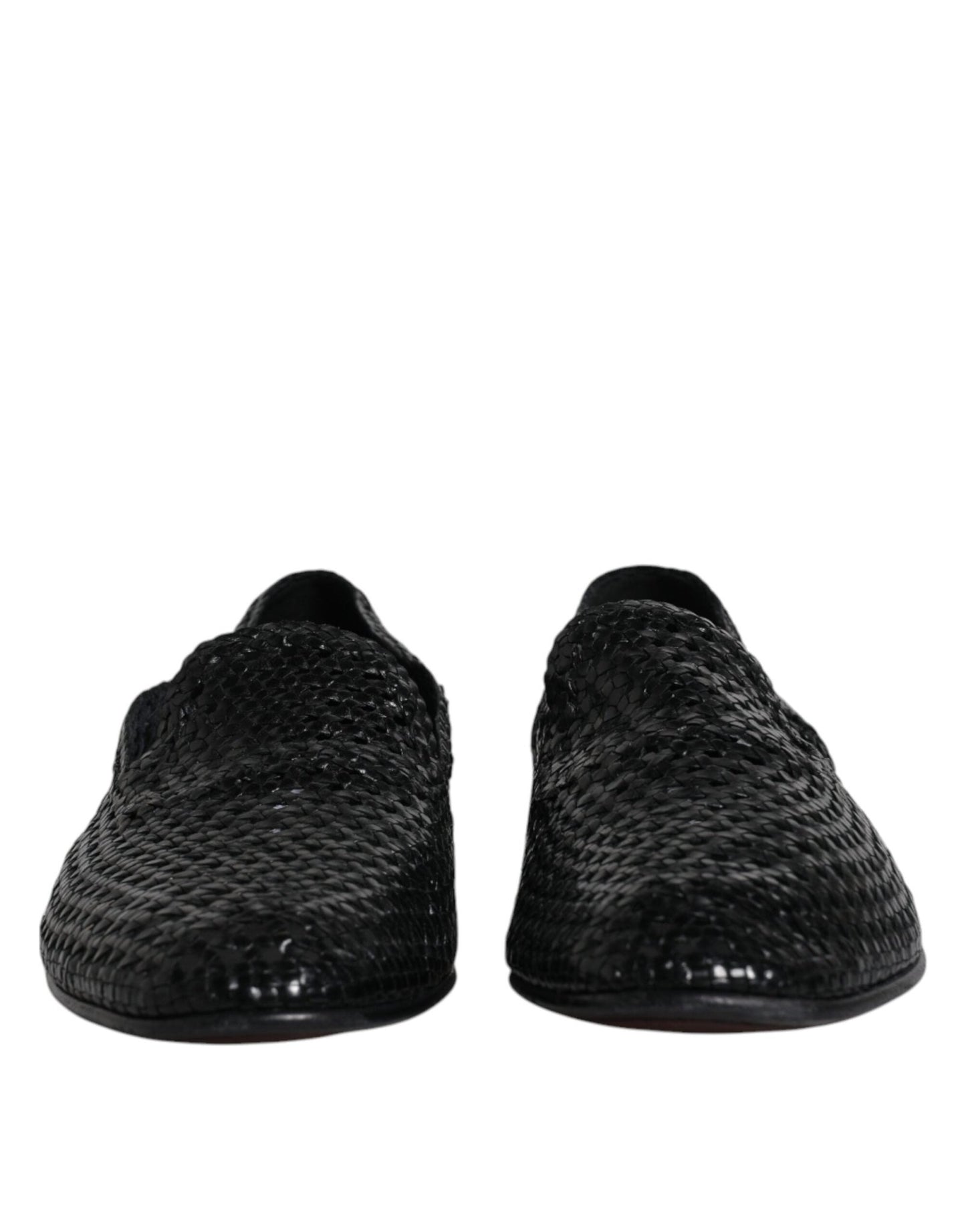 Dolce & Gabbana Black Woven Leather Slip On Loafers Shoes - SMARTMARTNZ
