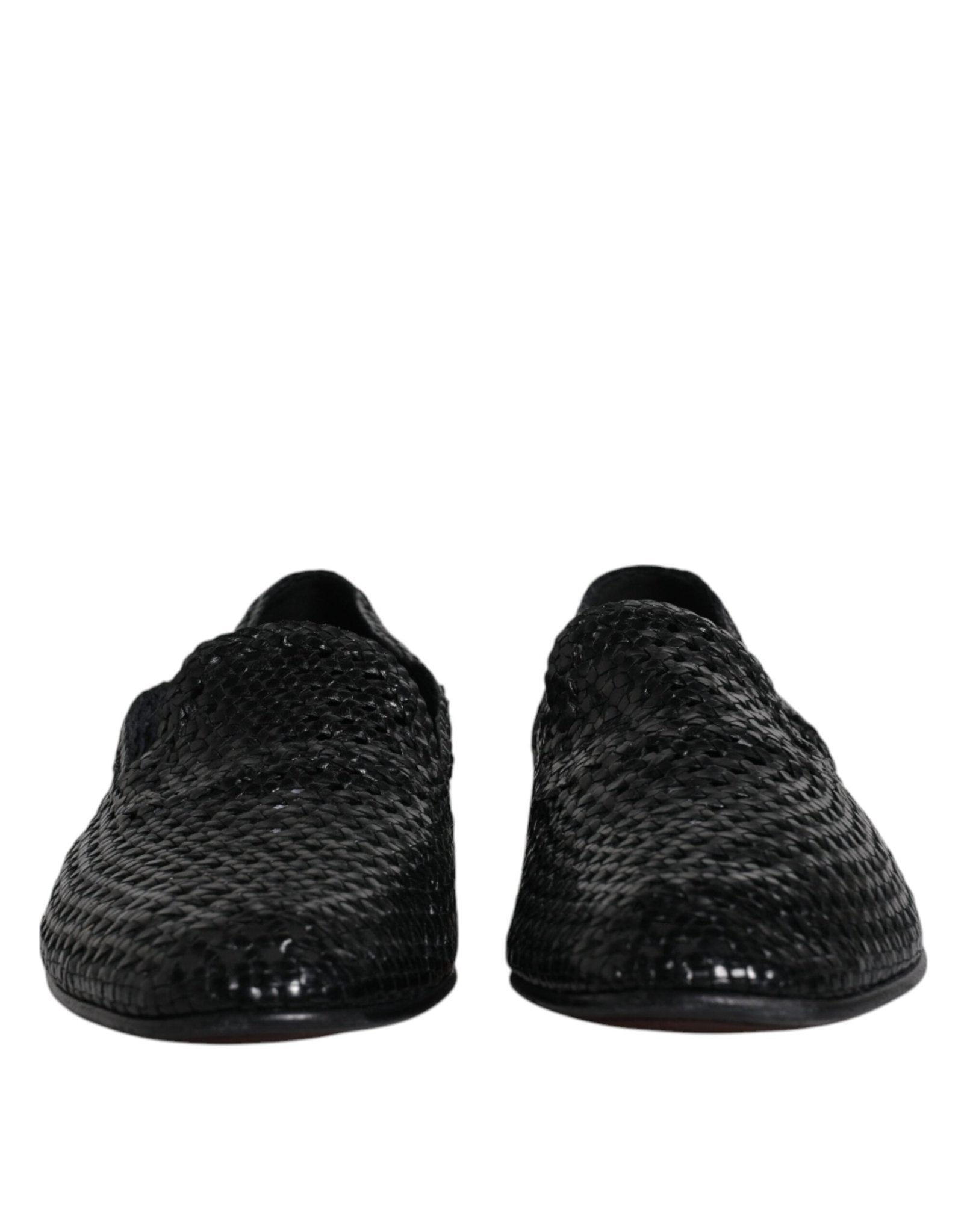 Dolce & Gabbana Black Woven Leather Slip On Loafers Shoes - SMARTMARTNZ