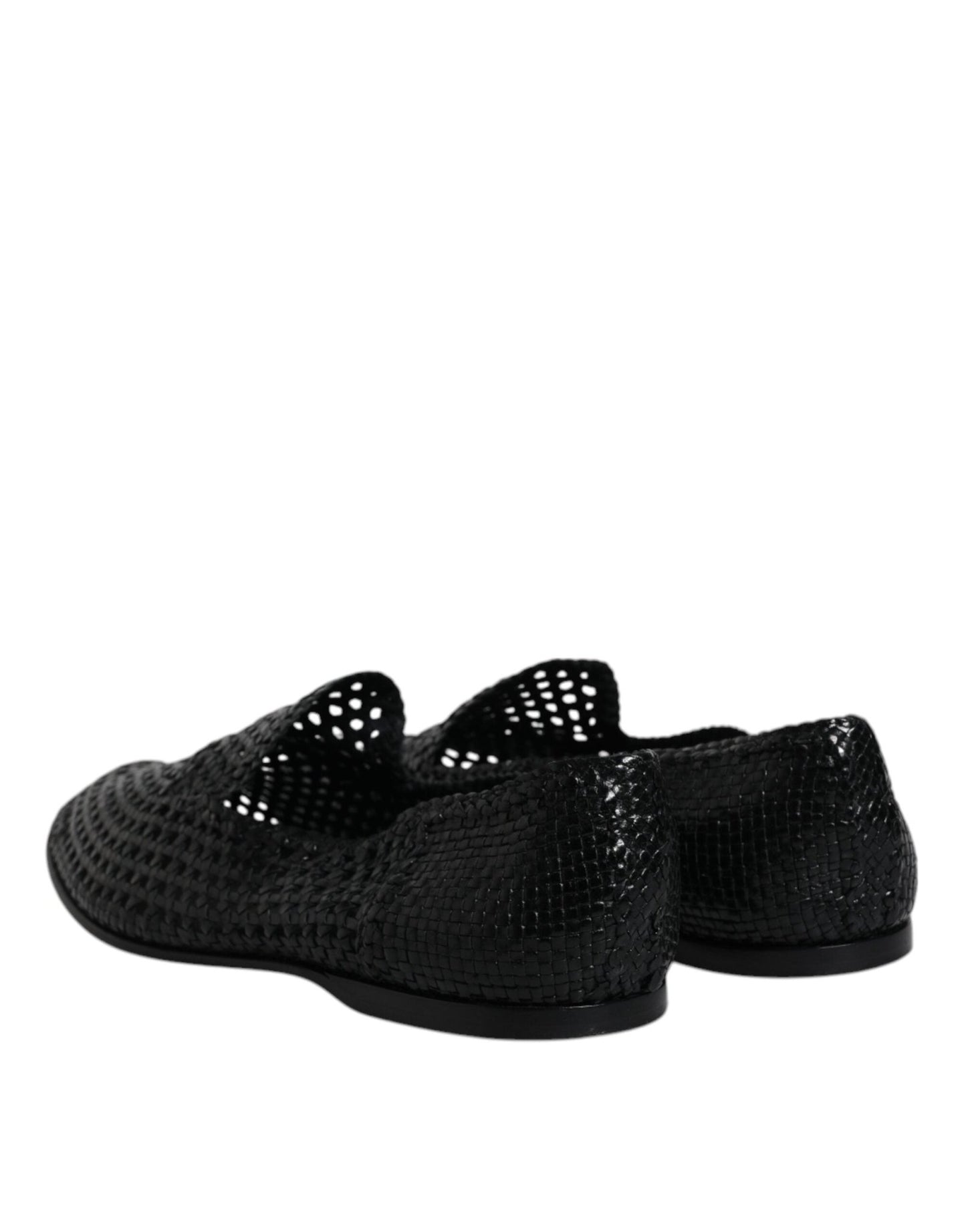 Dolce & Gabbana Black Woven Leather Slip On Loafers Shoes - SMARTMARTNZ