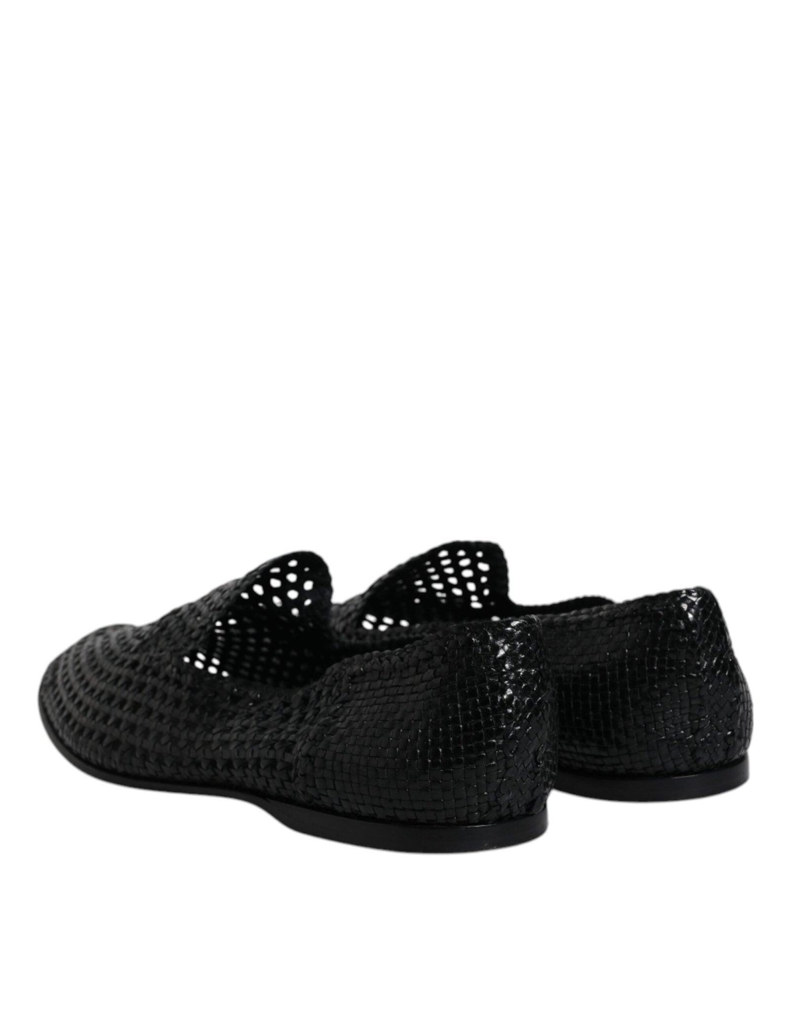 Dolce & Gabbana Black Woven Leather Slip On Loafers Shoes - SMARTMARTNZ