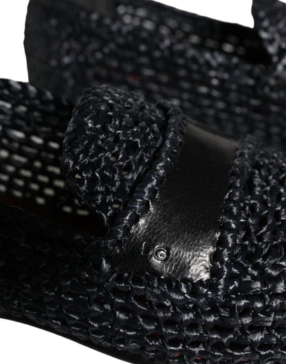 Dolce & Gabbana Black Woven Raffia Slip On Loafers Men Shoes - SMARTMARTNZ