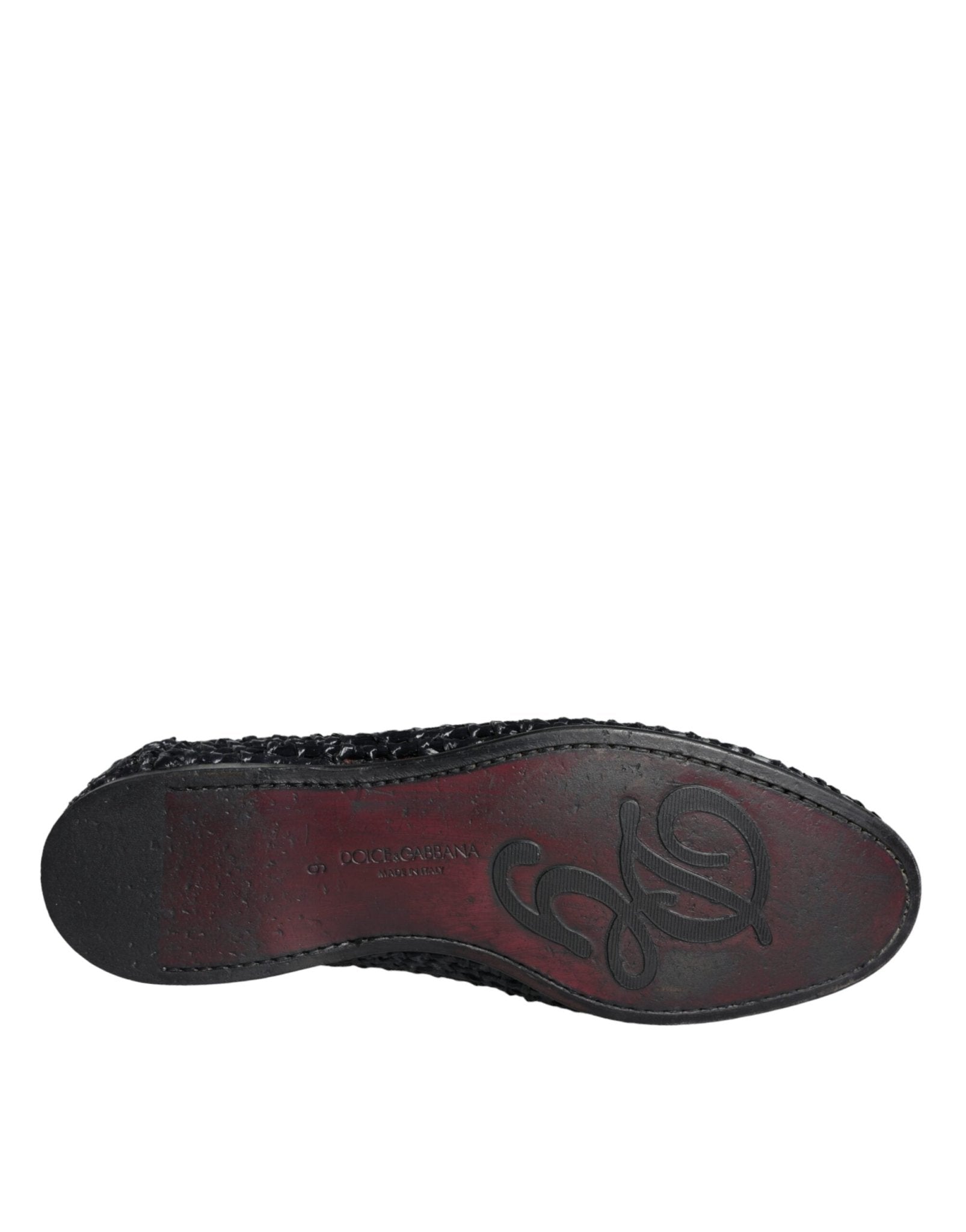 Dolce & Gabbana Black Woven Raffia Slip On Loafers Men Shoes - SMARTMARTNZ