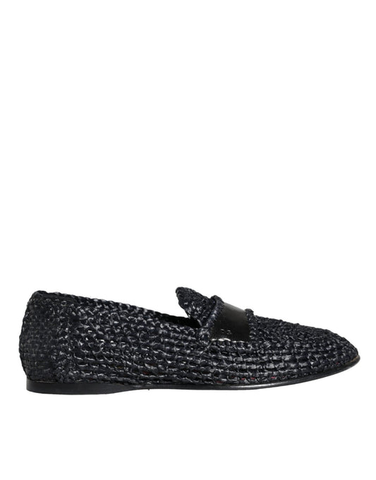 Dolce & Gabbana Black Woven Raffia Slip On Loafers Men Shoes - SMARTMARTNZ